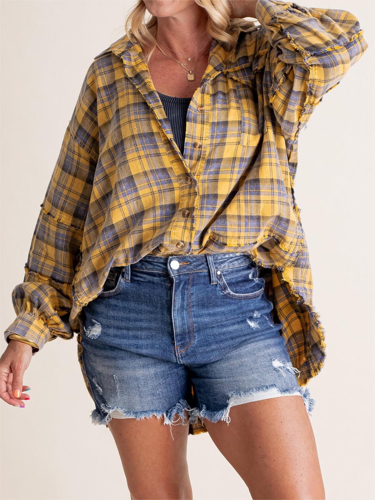 Women's Seams Raw Edge Washed Oversized Shirt Jacket