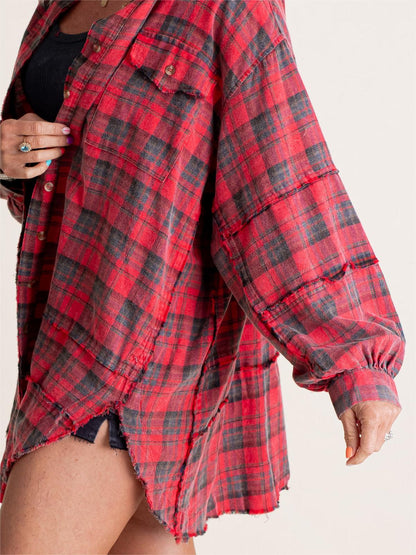 Women's Seams Raw Edge Washed Oversized Shirt Jacket