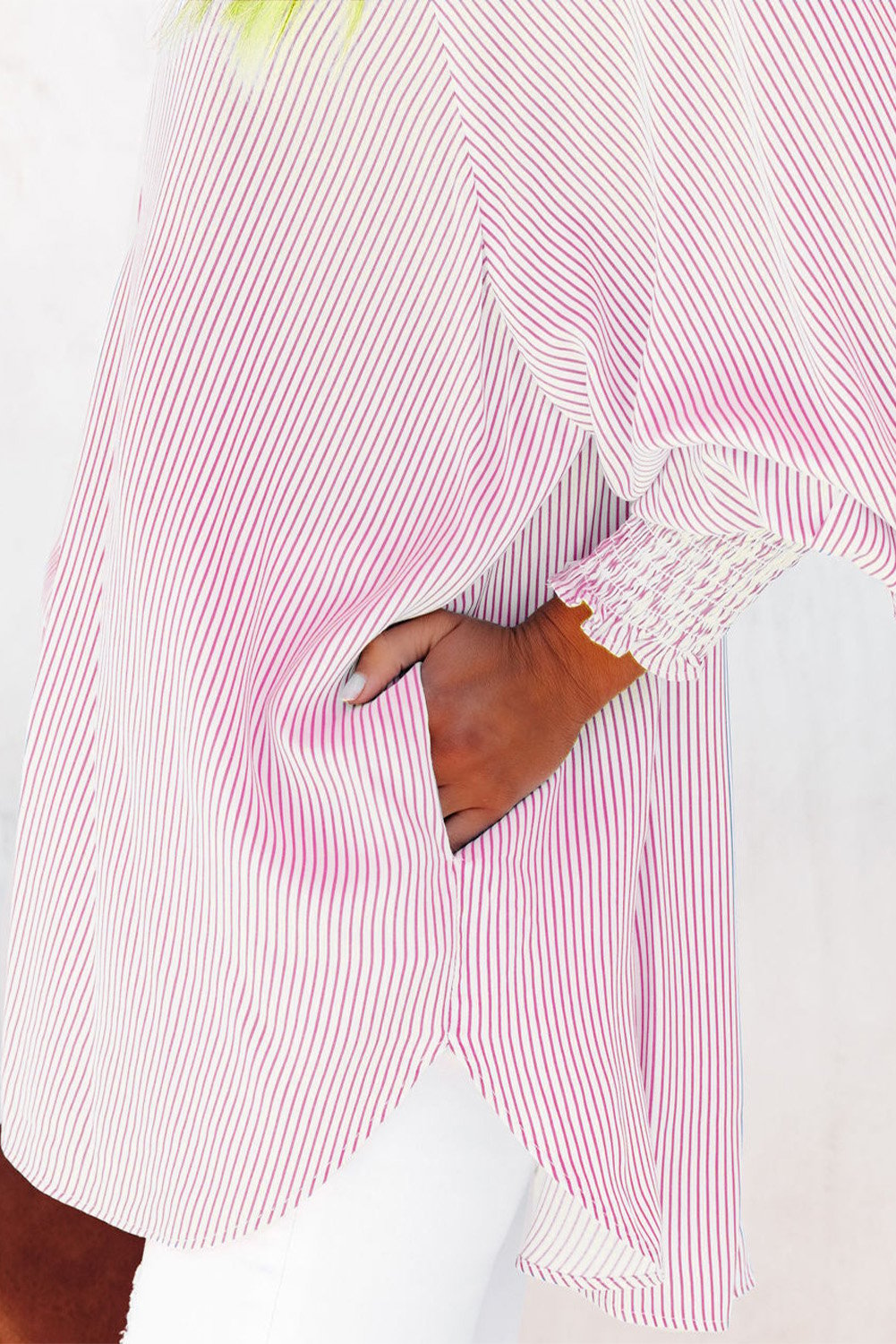 🔥Mid-length smocked shirt with striped lapel and oversized drawdown sleeves🏆️