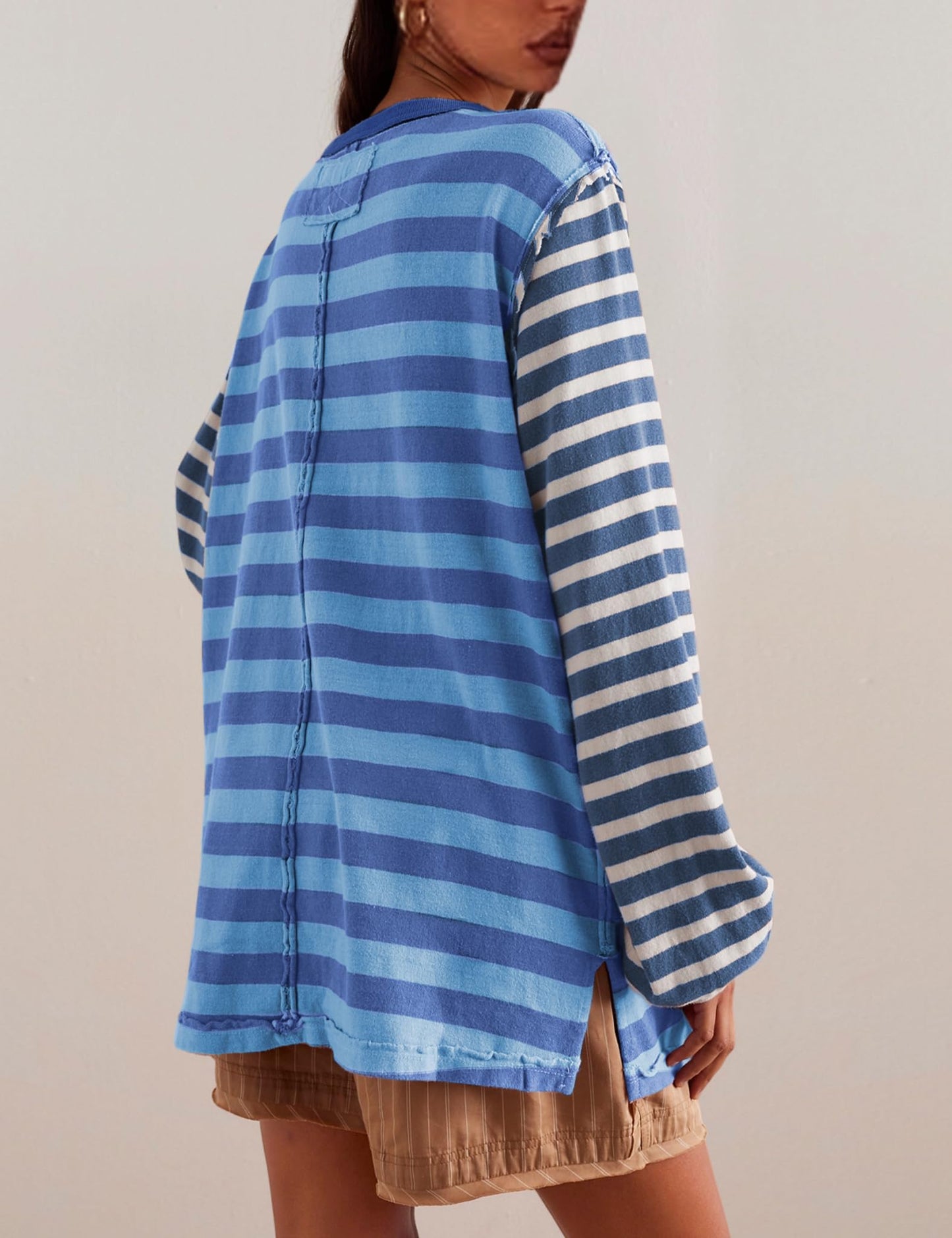 Women Striped Colorblock Oversized T Shirt