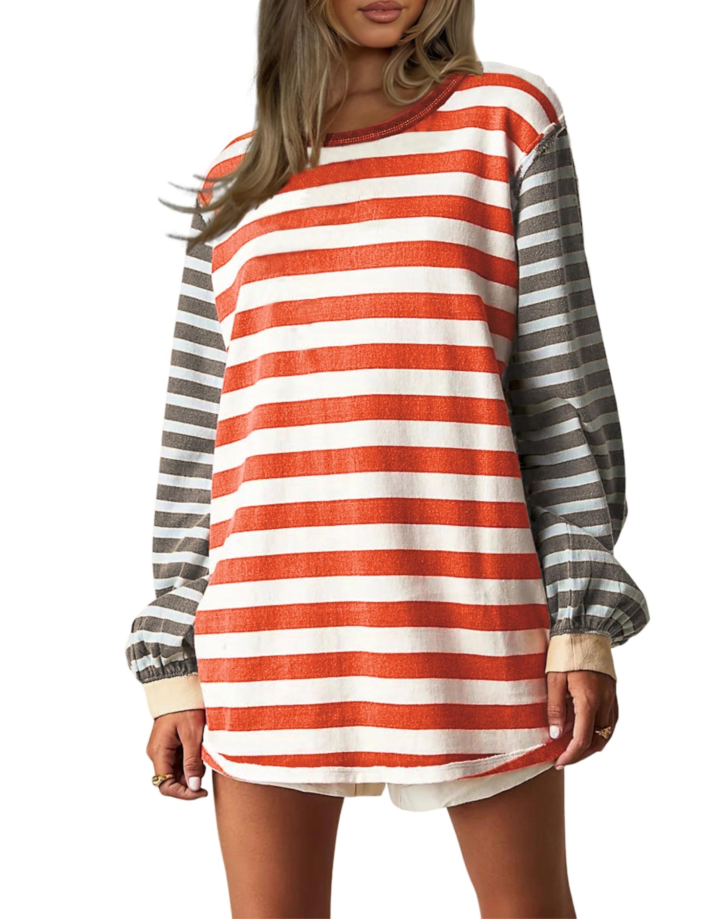 Women Striped Colorblock Oversized T Shirt