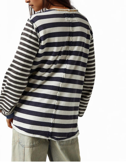 Women Striped Colorblock Oversized T Shirt