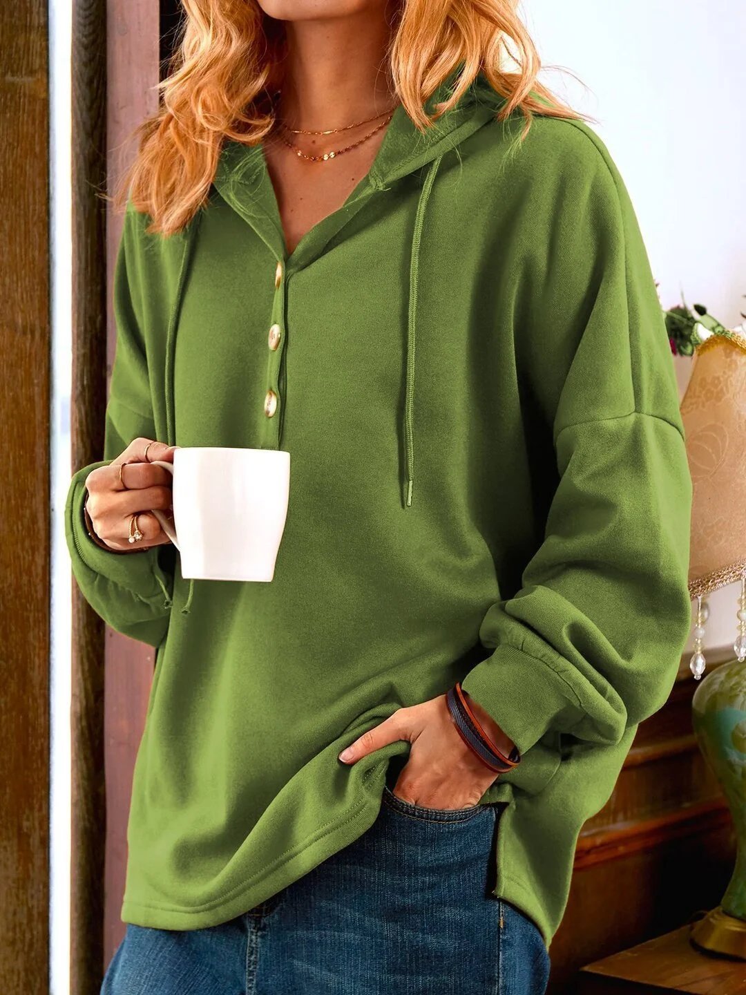 Vintage Solid Color Long Sleeve Buttoned Sweatshirt