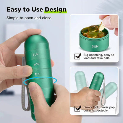 Aluminum 7 Days Portable Pill Organizer for Travel, Pill Box Pill Container