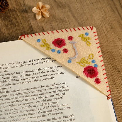 Personalized hand embroidered corner bookmark