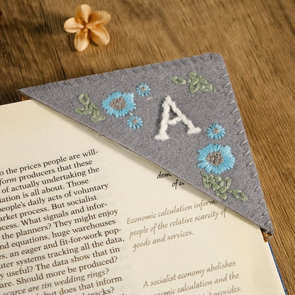 Personalized hand embroidered corner bookmark