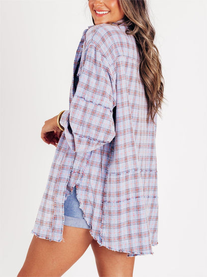 Women's Seams Raw Edge Washed Oversized Shirt Jacket