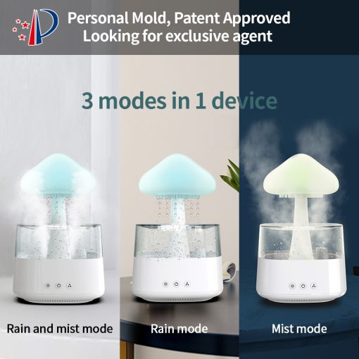 2-in-1 Desk Light Humidifier Rain Cloud Aromatherapy Essential Oil Zen Diffuser & Raining Cloud Night Light Mushroom Lamp