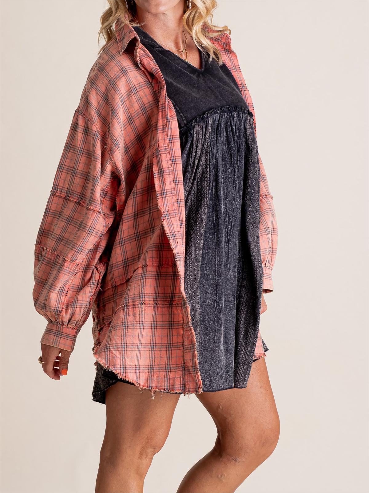 Women's Seams Raw Edge Washed Oversized Shirt Jacket