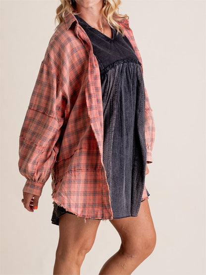 Women's Seams Raw Edge Washed Oversized Shirt Jacket