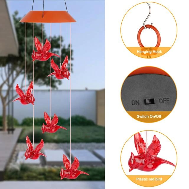 Solar Cardinal Wind Chime Light