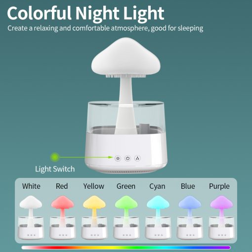 2-in-1 Desk Light Humidifier Rain Cloud Aromatherapy Essential Oil Zen Diffuser & Raining Cloud Night Light Mushroom Lamp