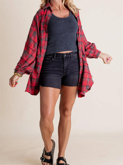 Women's Seams Raw Edge Washed Oversized Shirt Jacket