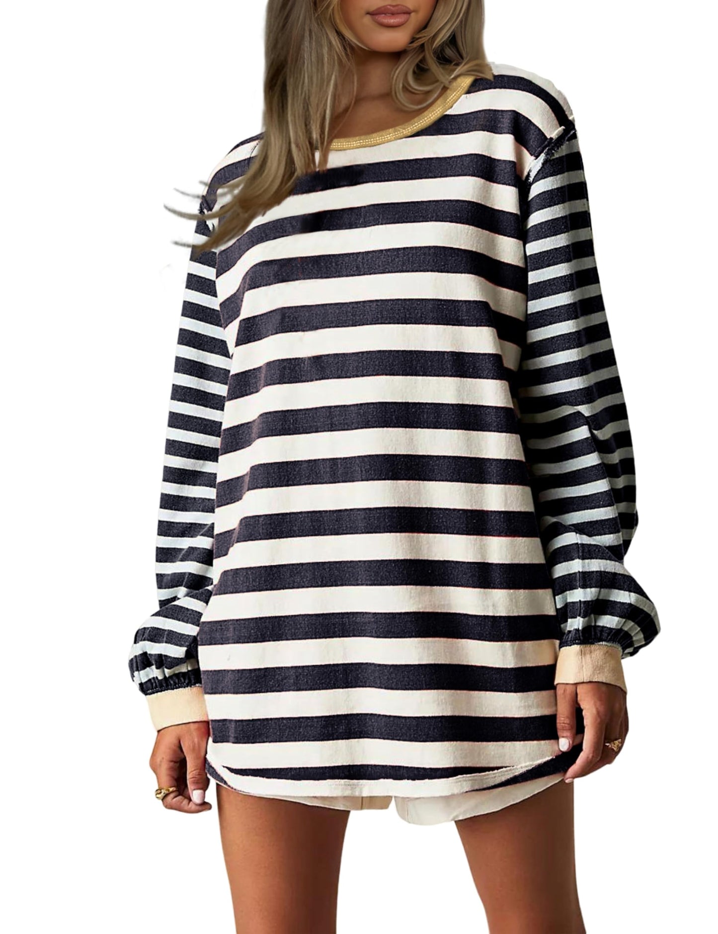 Women Striped Colorblock Oversized T Shirt