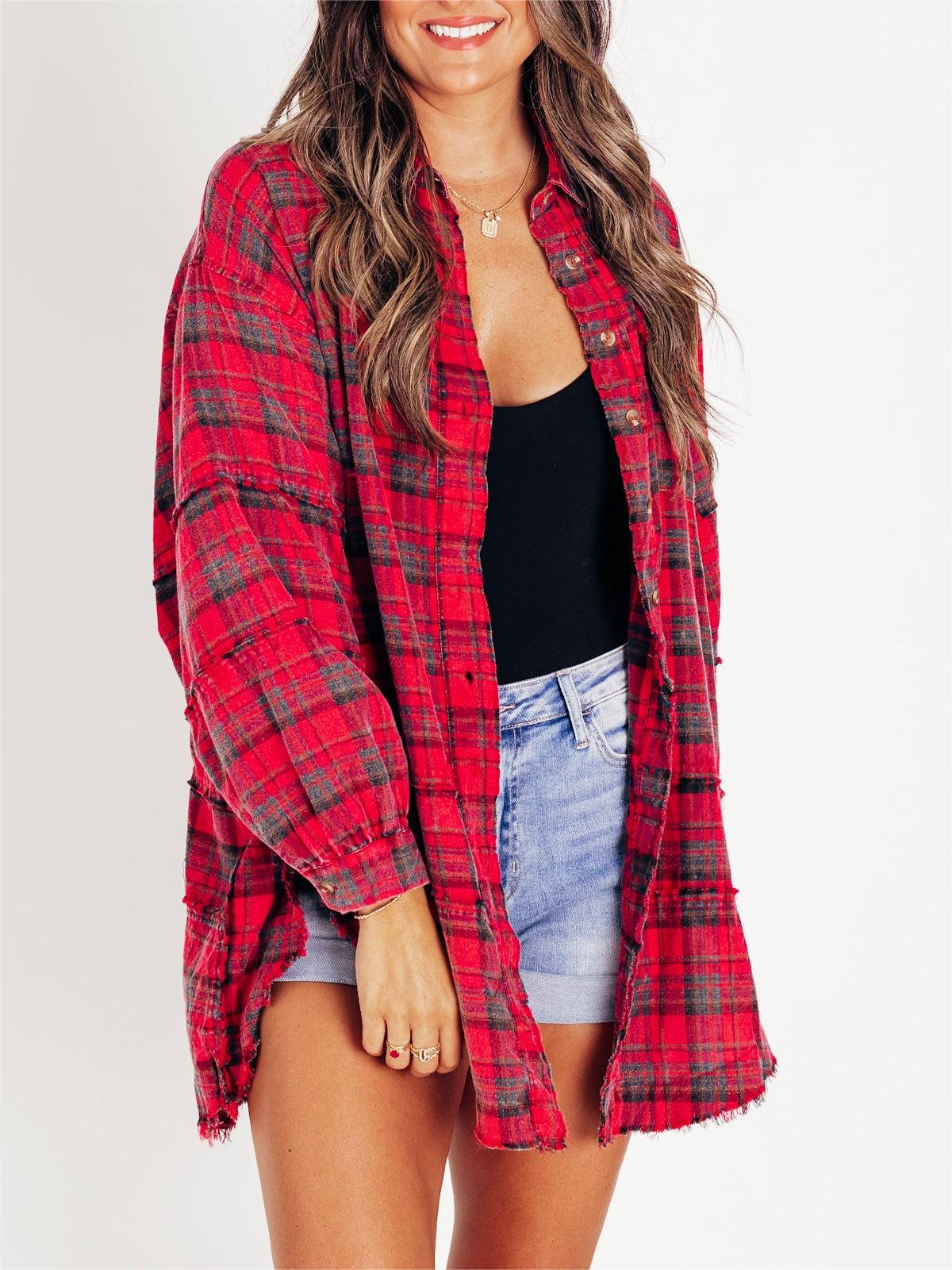 Women's Seams Raw Edge Washed Oversized Shirt Jacket