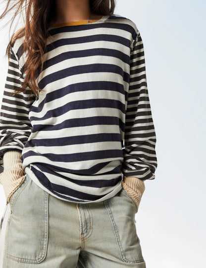 Women Striped Colorblock Oversized T Shirt