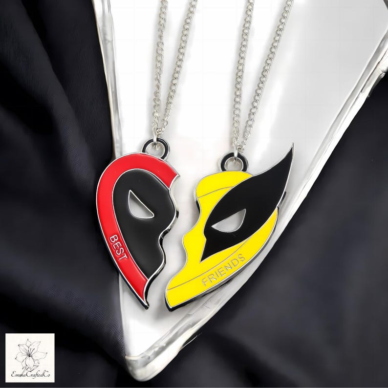 Dpool & Wolv Friendship Heart Pendant