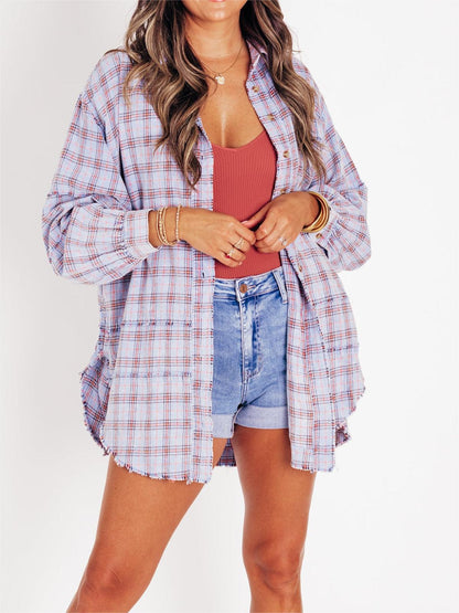 Women's Seams Raw Edge Washed Oversized Shirt Jacket