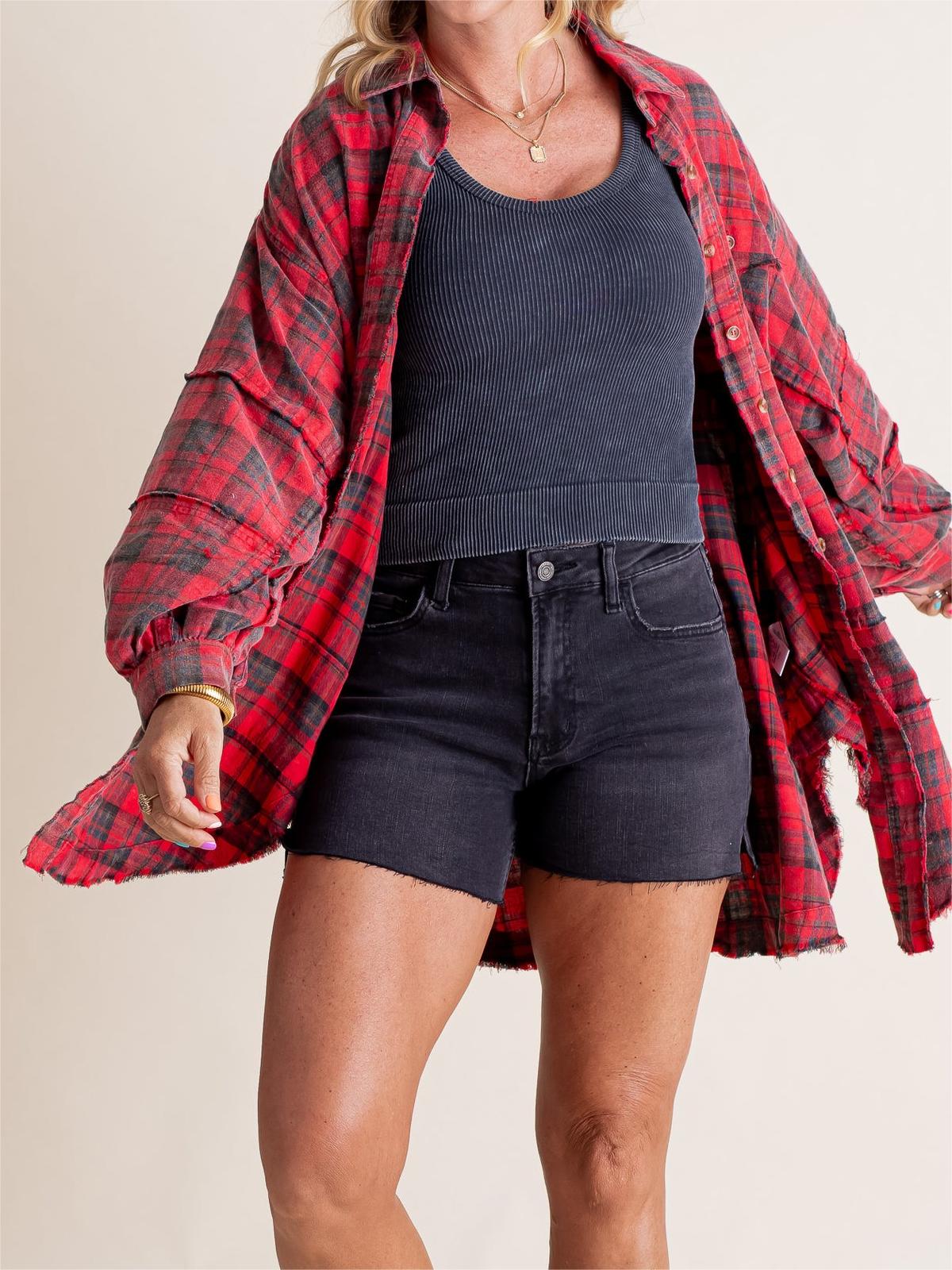 Women's Seams Raw Edge Washed Oversized Shirt Jacket